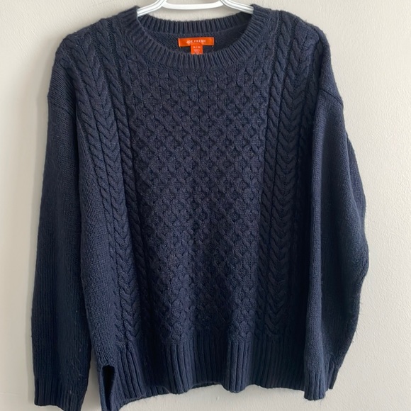 Midnight blue cable knit long sleeve oversized sweater - Picture 2 of 10